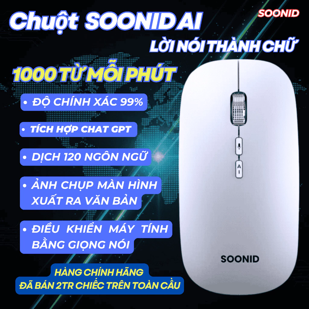 Chuột máy tính AI không dây SOONID — lời nói thành chữ, dịch 120 ngôn ngữ